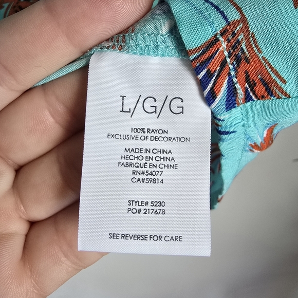 CAbi, New, Aqua/Orange Palm Leaf Tie Front Tassel Tank Blouse Top, Size Large - Picture 9 of 11